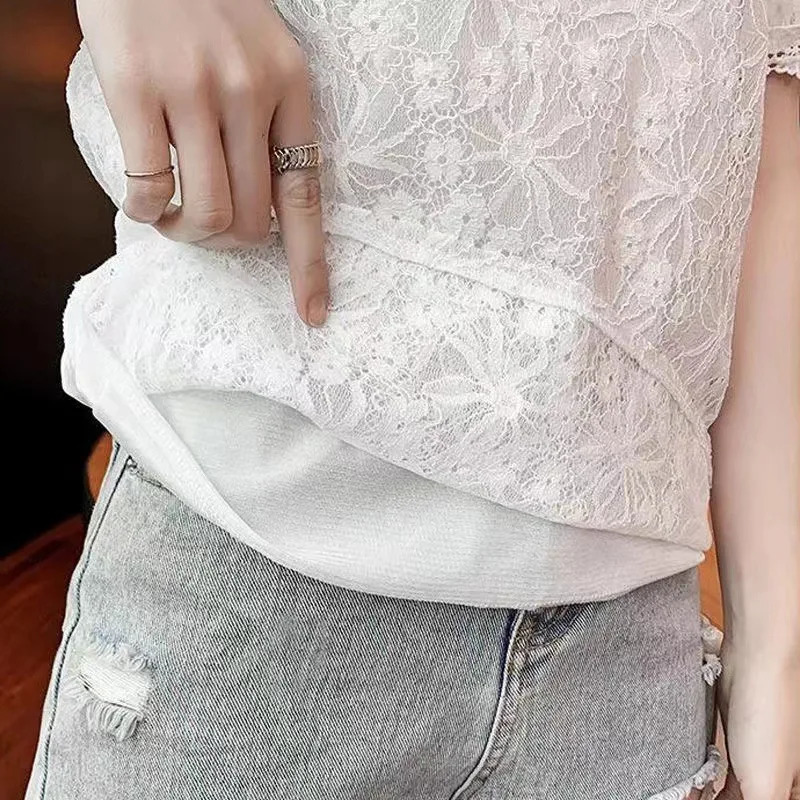 Women Summer Tops Crochet Lace Mesh Tees Sexy Vintage Short Sleeve Elegant T Shirts Loose Blouse Casual 250514