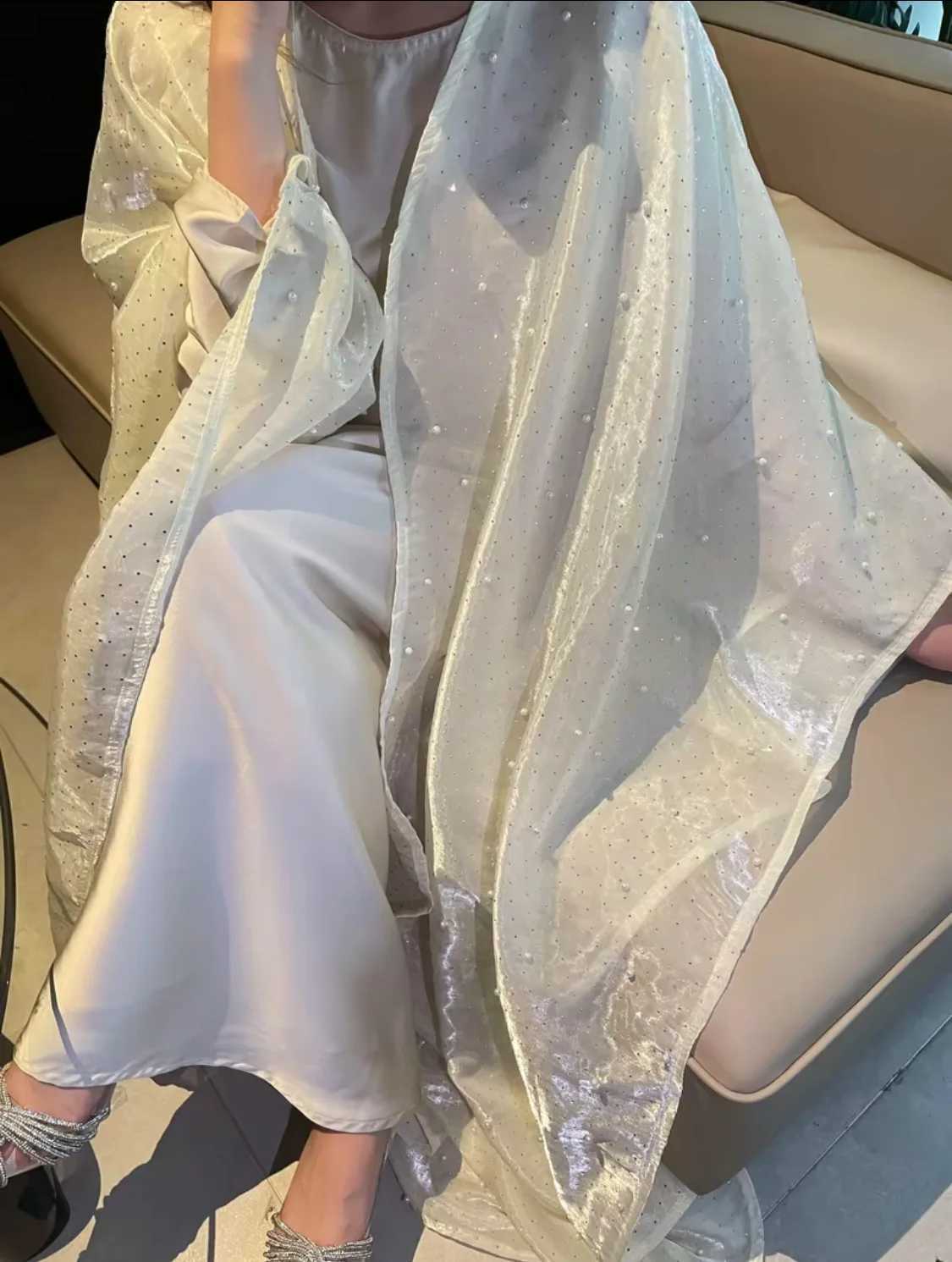 Eid Muslim Sets for Women Beads Shiny Kimono Cardigan Maxi Dress Matching Suit Dubai Abaya Ka Kaftan Islam Jalabiya Ramadan X250514