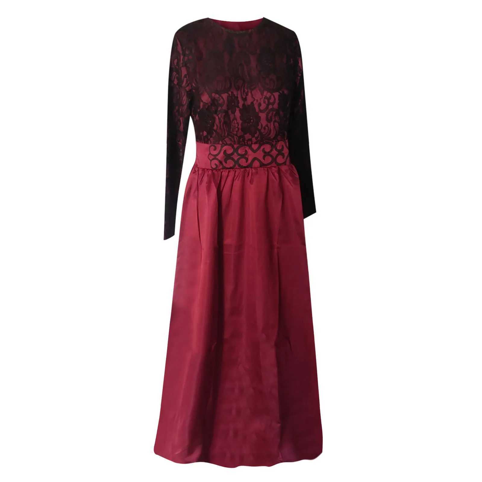 Middle East Women Luxury Muslim Dress Lace Patchwork Round Neck Large Swing Robe Womens Islamic Clothing Kaftan Prayer Abaya X250514