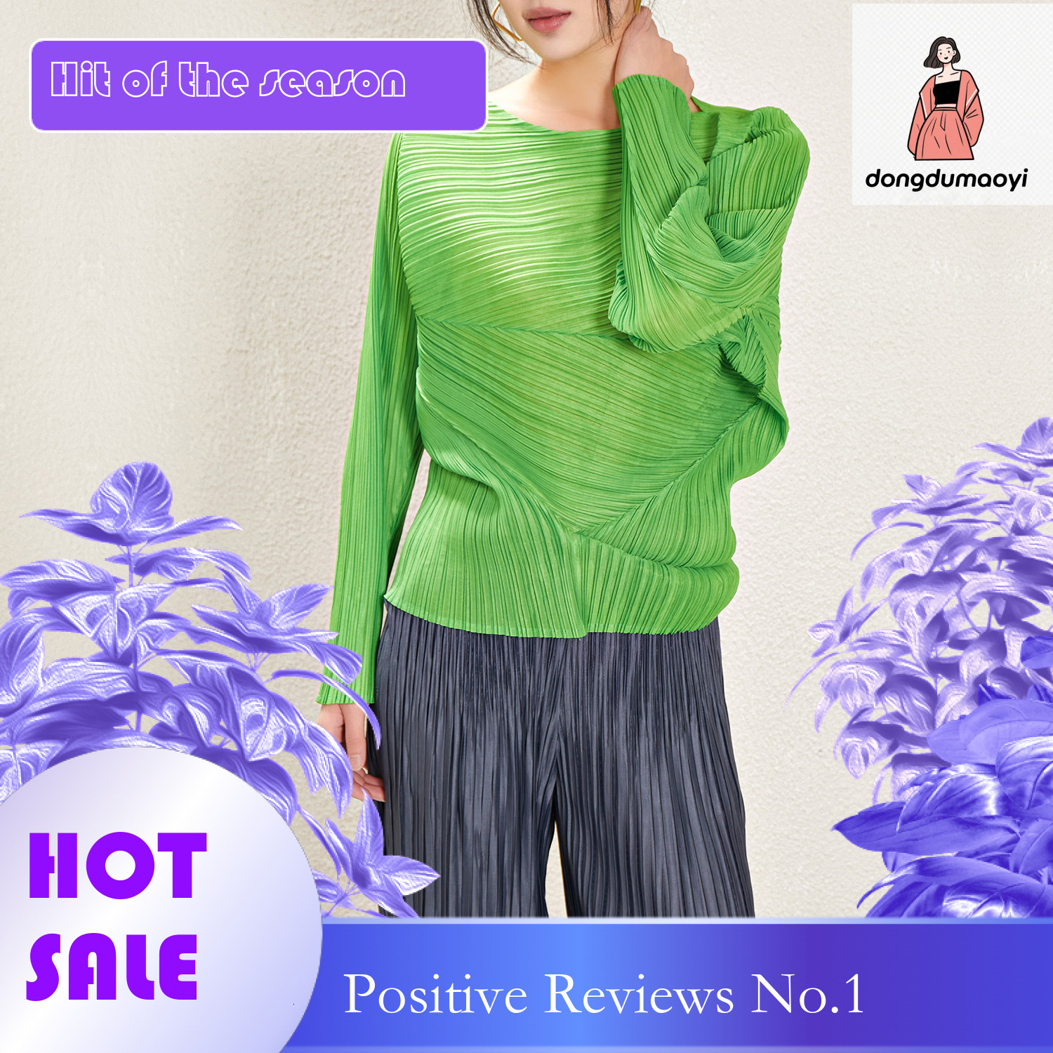 dongdumaoyi Miyake Irregular Long Top for Women 2025 Spring and Autumn Design Sense Solid Color Loose Simple Versatile Bat Sleeve T-shirt