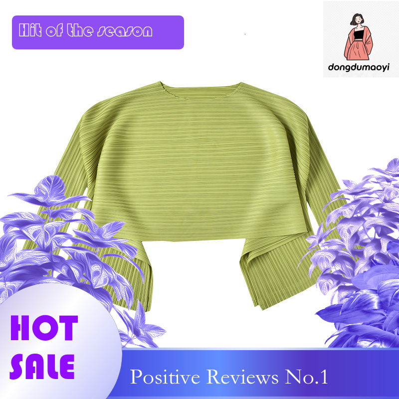 dongdumaoyi 2024 Spring New Wrinkled Long Sleeve T-shirt for Women's Miyake Design, Loose, Concealed, Slim and Versatile Top
