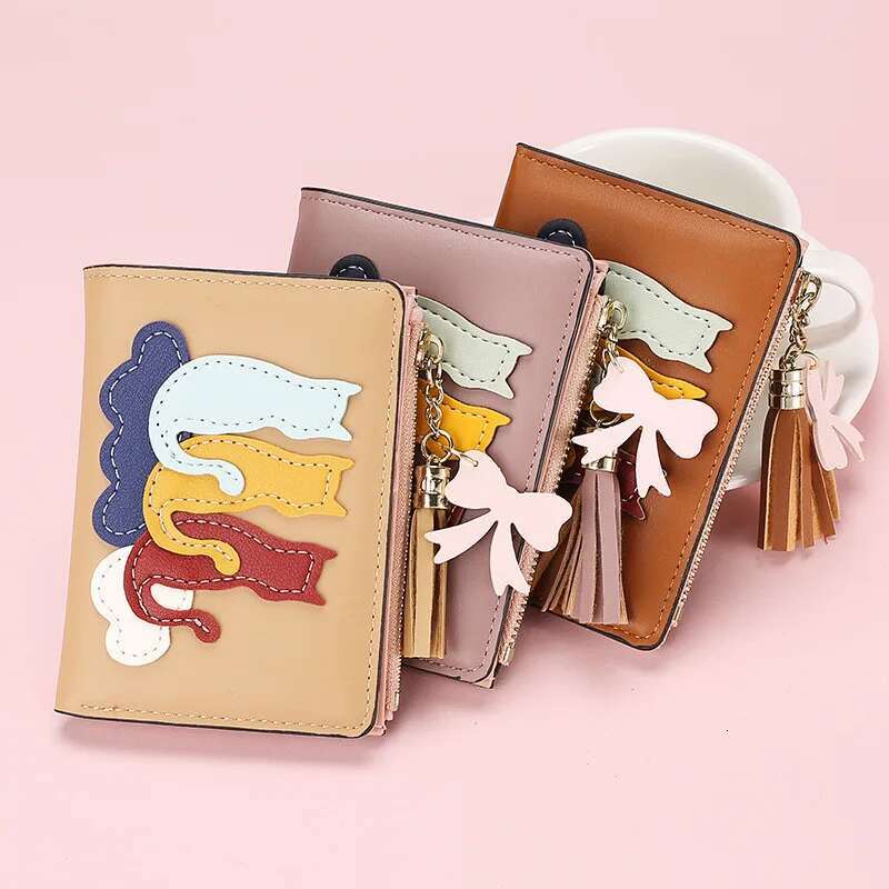 Cute PU Leather Short Women's Wallet Female Small Zipper Coin Purses Money Bags for Student Girls Credit Card Holder Hasp Clutch