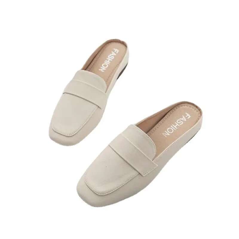 Baotou Half Slippers New Fashion Leather Slip-on Lazy Soft Sole Flat atos Mujer Women Shoes