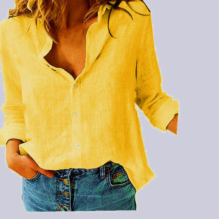 Spring and Autumn Solid Color Casual Loose Long Sleeve Linen Shirt with Sleeves Row Shirt for Women 250514