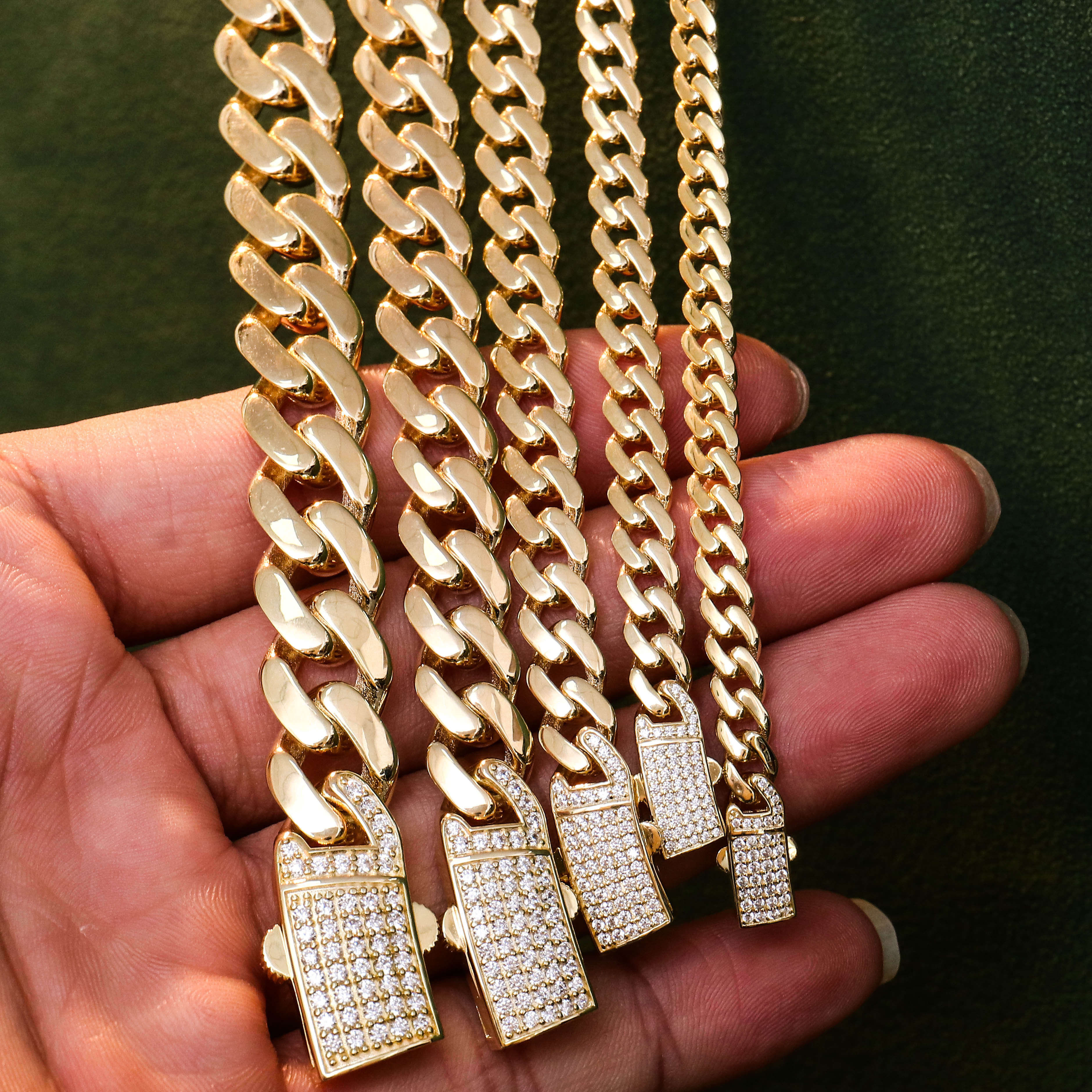 Provence Jewelry Fine Jewelry 6-12mm Moissanite Cuban Link Chain Necklace 925silver with 14k Yellow Gold Plated Hiphop Style Iced Out Cuban Chain Neck
