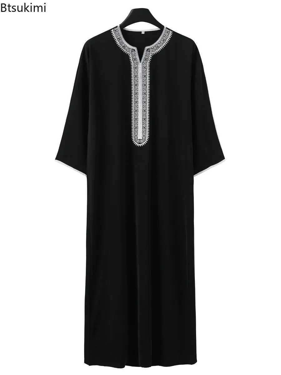 New 2025 Muslim Fashion Abayas for Men Patchwork Embroidery Long Robe Saudi Arab Kaftan Male Jubba Thobe Islamic Moroccan Abaya X250514