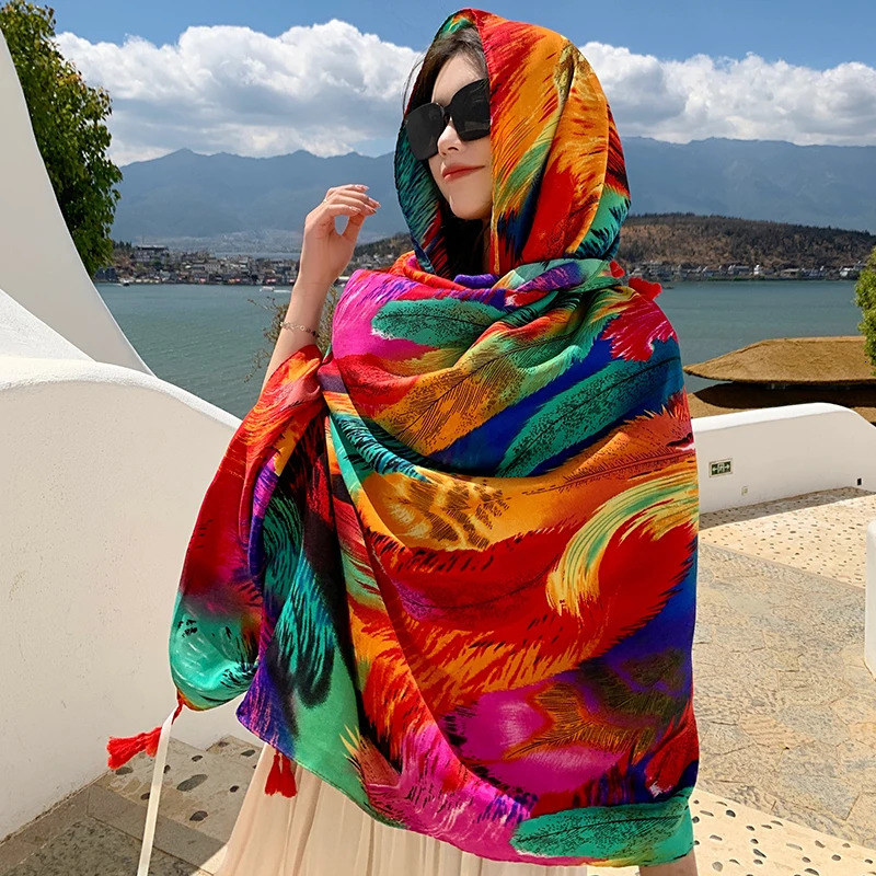 Fashion Women Beach Scarf Bohemia Flower Summer Hijab Shawls and Wraps Female Foulard Echarpe er Pashmina Bandana 250514