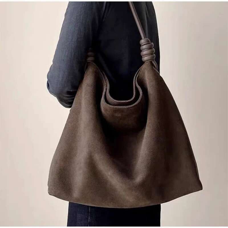 Knot Design Shoulder Underarm Large Capacity Commut Women Bag Frosted Suede Handbag Brand Tote Spacious Shopping Bags