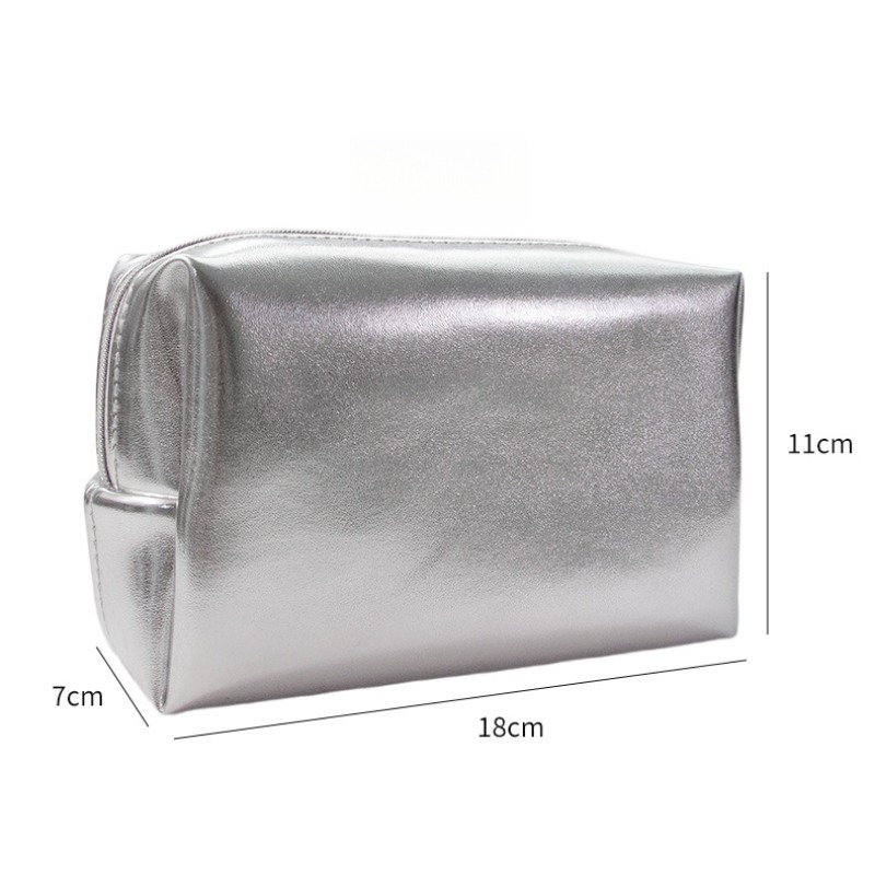 Silver Waterproof Makeup Case for Travel - Compact Cosmetics Organizer with Zipper Closure
