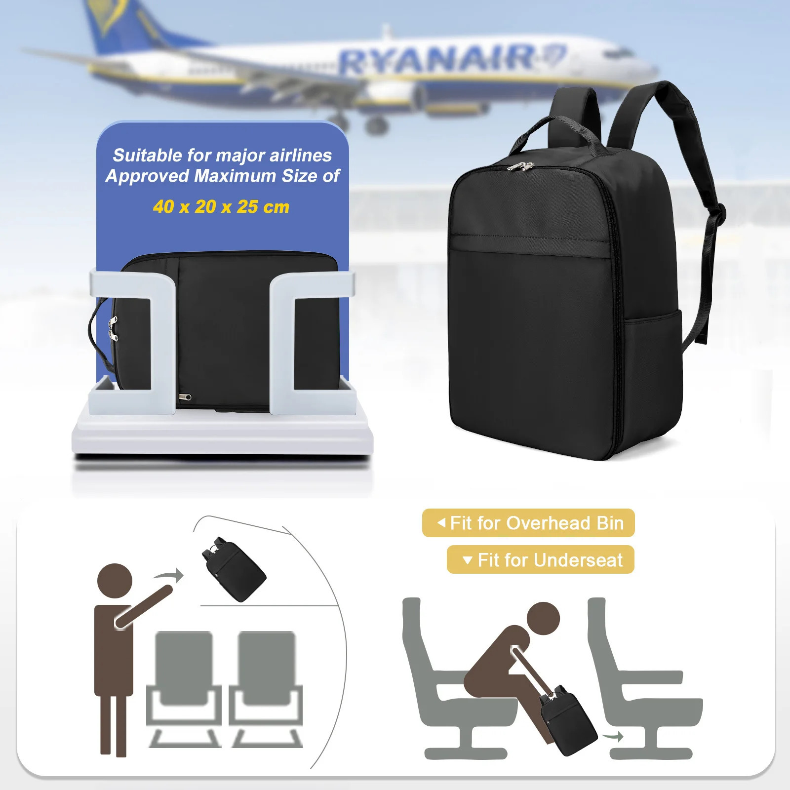 Ryanair Backpack 40x20x25 Cabin Bag Hand Luggage Travel for Easyjet 45x36x20 Laptop WomenMen 250514