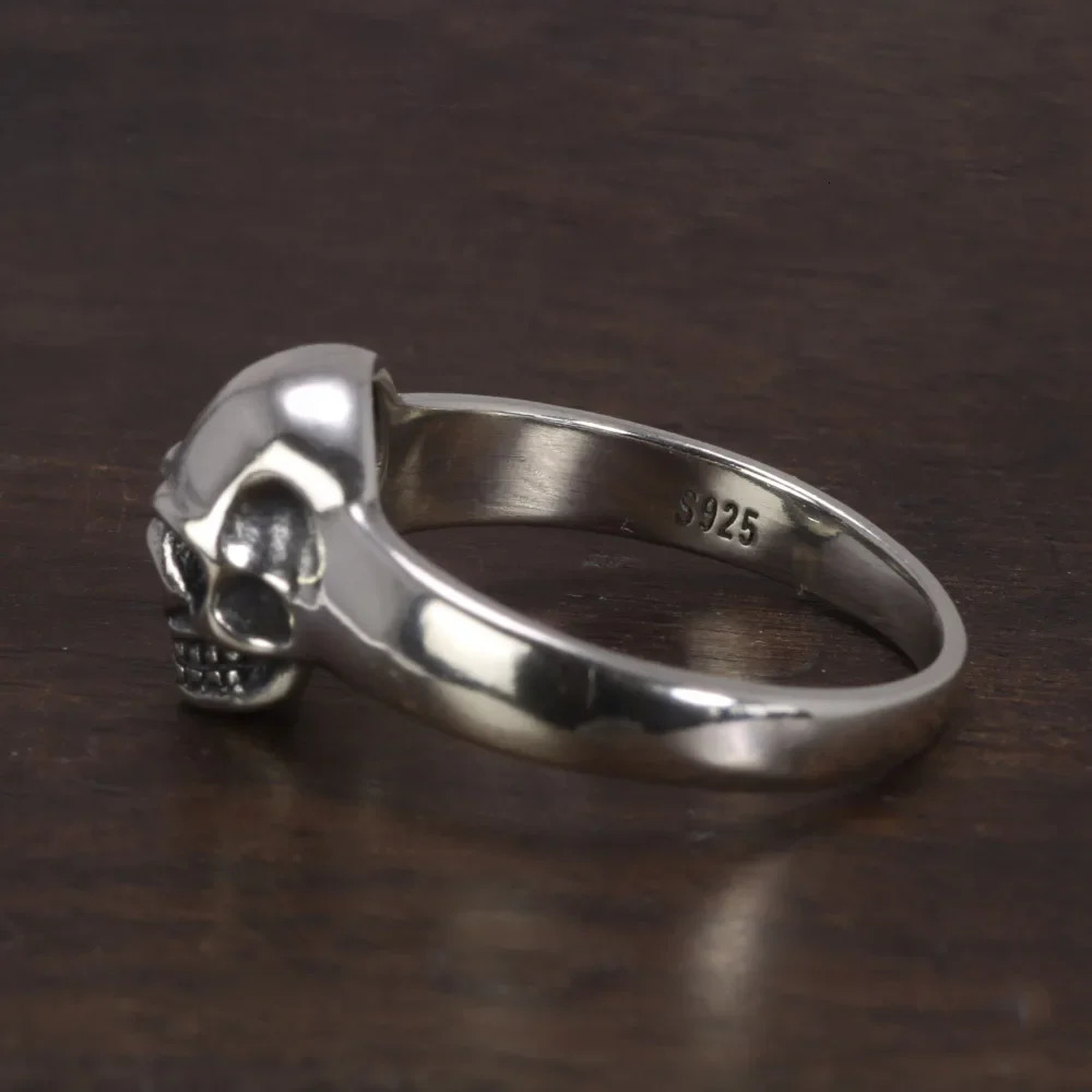 S925 Sterling Silver Vintage Skeleton Ring for Men Skull Punk Hip Hop Rock Ring Retro Simple Style Jewelry 250509
