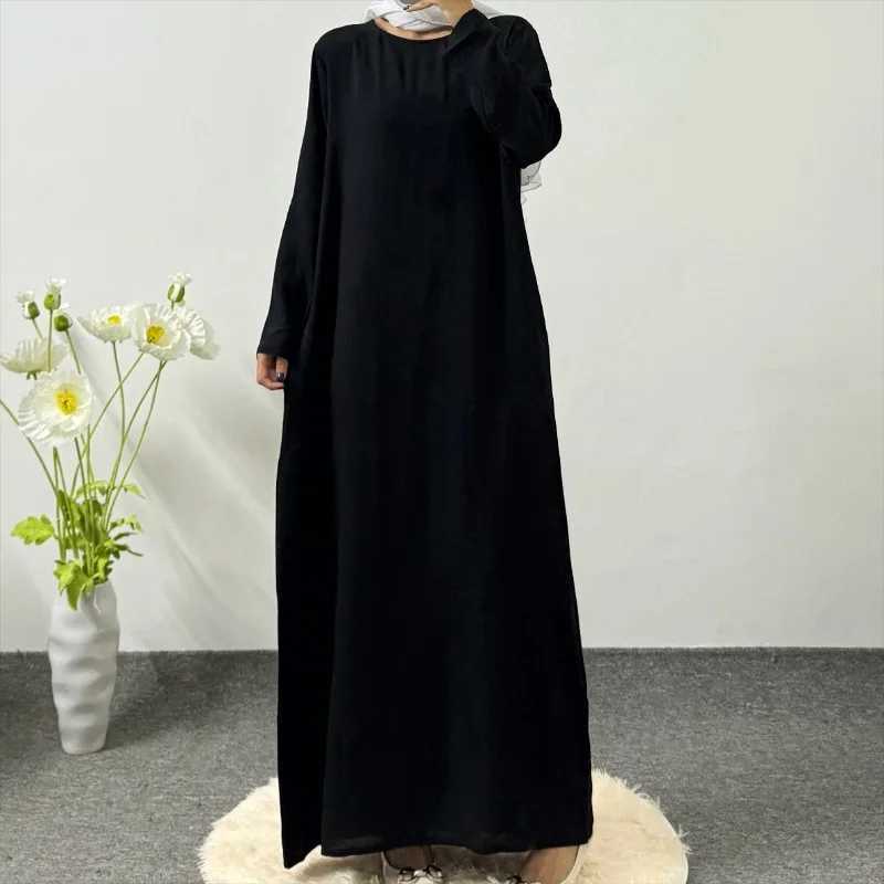 Abaya Muslim Modest Dresses Islamic Clothing Long Slve Solid Loose Casual O-neck Maxi Inner Dress Women Ramadan Prayer Dresses X250514