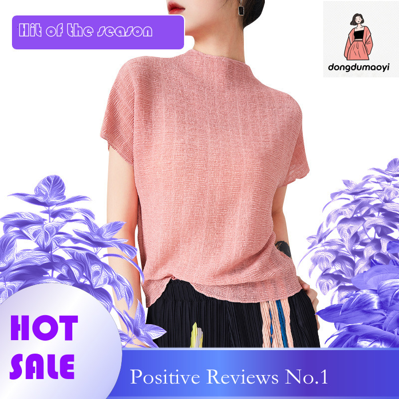 dongdumaoyi Design sense: niche, loose, casual, heavy, textured, pleated, high-end pink t-shirt, women's short sleeved, 2023 summer