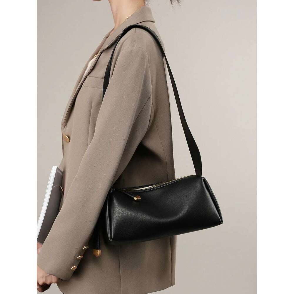 Black Cowhide Women's Pillow 2024 Summer Classic Genuine Leather Soft Underarm Bag Fashion Lady Commuter Pouch