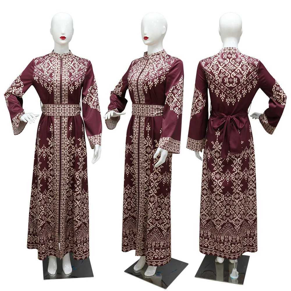 New Style Fashionable Printed Zip-up Robes in Dubai Saudi Arabia. Middle Eastern Ethnic Style Dresses for Women with Belts. X250514