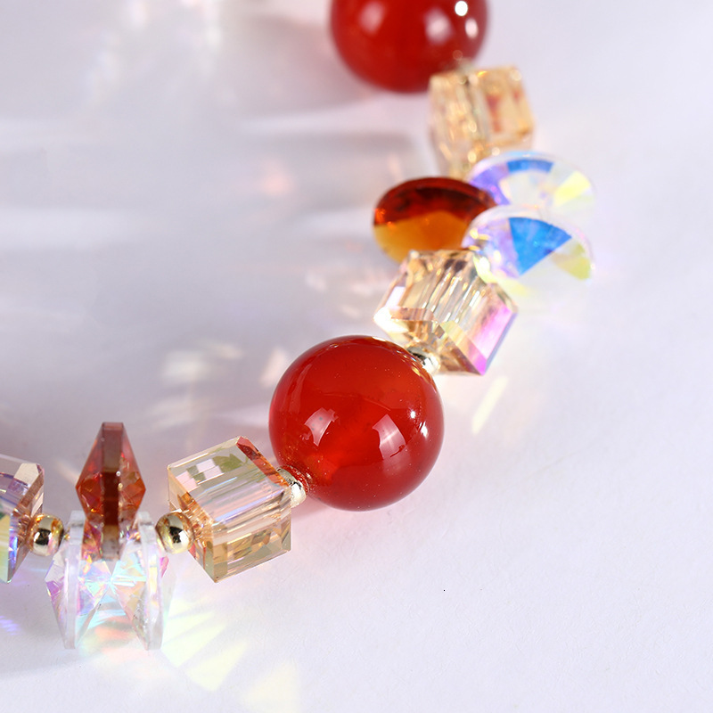 Minimalist Design Sense Agate Copper Chain Glass Crystal Decorative Red Beaded Pearl Bracelet