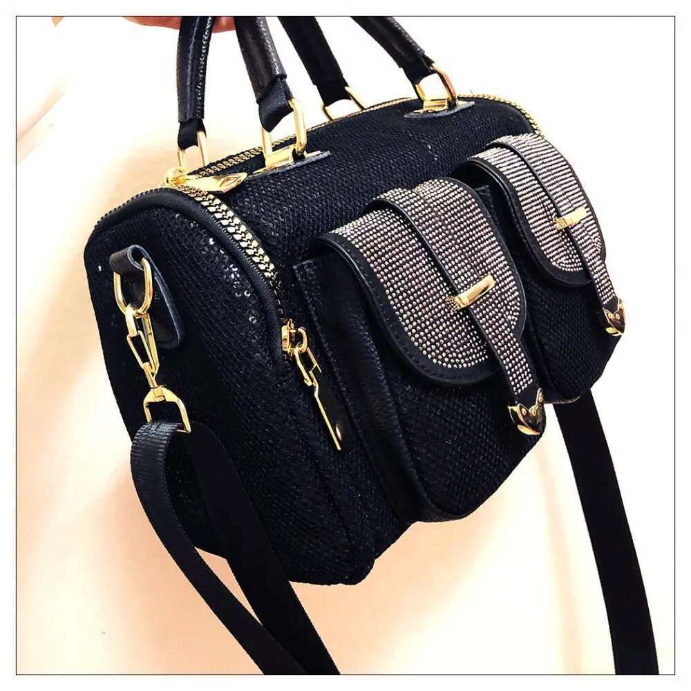 Female Fashion Mesh Netting Dias Multi-Pockets Messenger 2025 Women Trends Shiny Rhinestone Boston Satchel Shoulder Bag