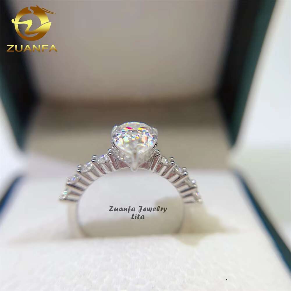 Factory Direct 925 Sterling Silver Women Wedding Rings Pear Cut 7*11mm 3ct Moissanite Engagement Ring