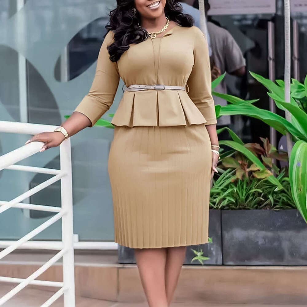 Women's Wear Women's Wear Winter Women's V-Neck Ruffled Edge High Waisted Slimming OL Commuting Pencil Skirt Dress