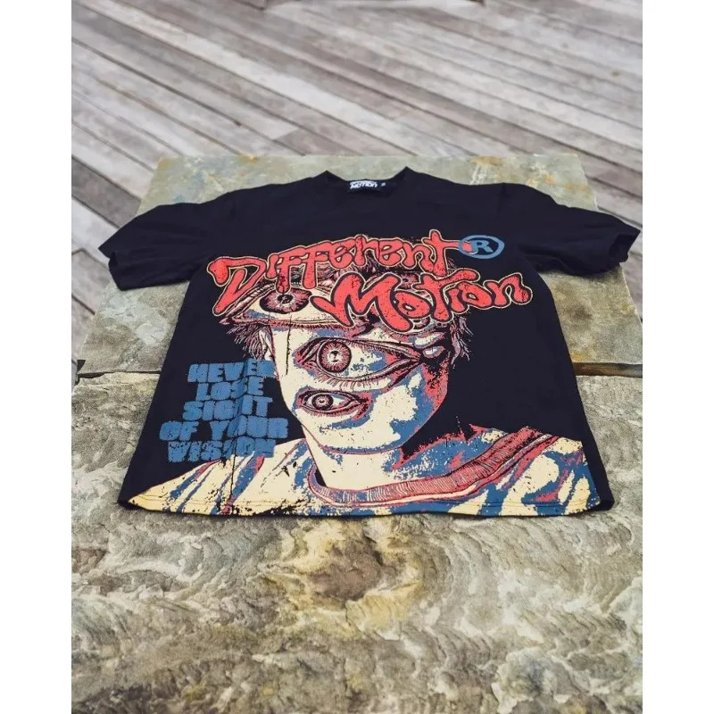 American Trendy Gothic Weird Letter Print Oversized TShirt Mens Y2k Streetwear Harajuku Prototype Round Neck Short Sleeve 250514