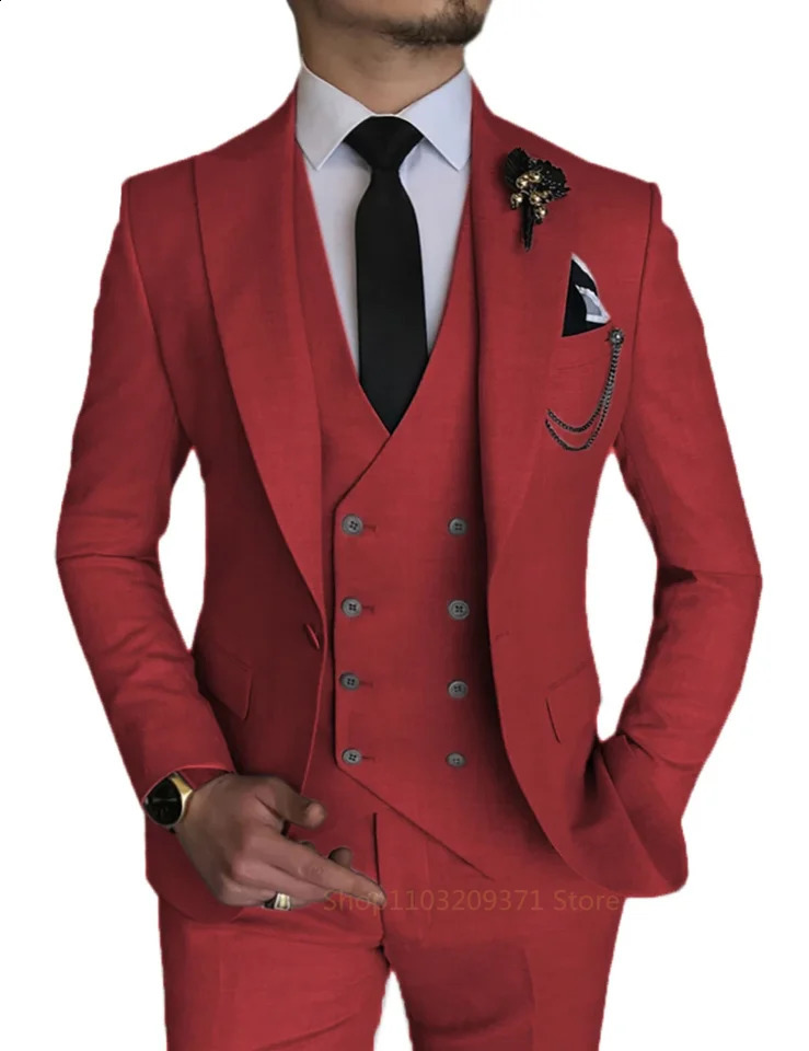 3 Pieces Light Gray Suits Men Suits Wedding Wear Business Male Groom Wedding Dress Jacket Vest Pants Set Blazers Coat 250513