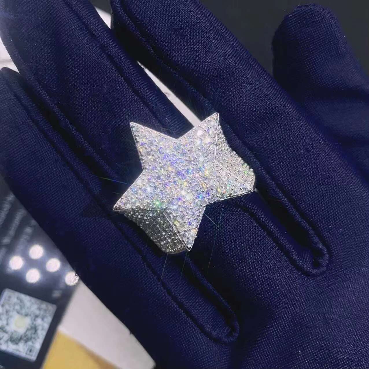 Wholesale Sterling Silver 925 White Gold Plated Iced Out Hip Hop Men Fashion Vvs Moissanite Star Ring