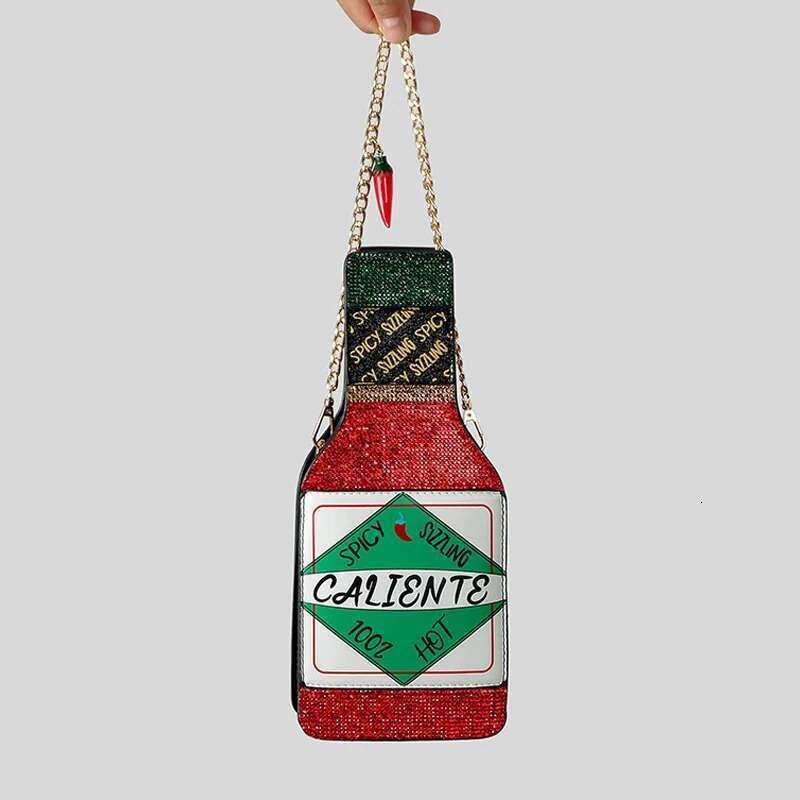 Rhinestone Bottle Fashion Women Shoulder Bags Funny Chili Paste Design Crossbody Bag Creative Evening Party Phone Purses 2025