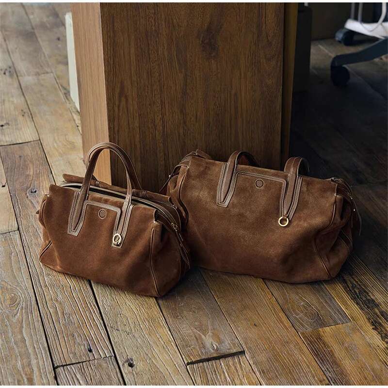 New Large Capacity Suede Tote Retro Casual Ladies Genuine Leather Shoulder Brand Design Autumn Crossbody Bag
