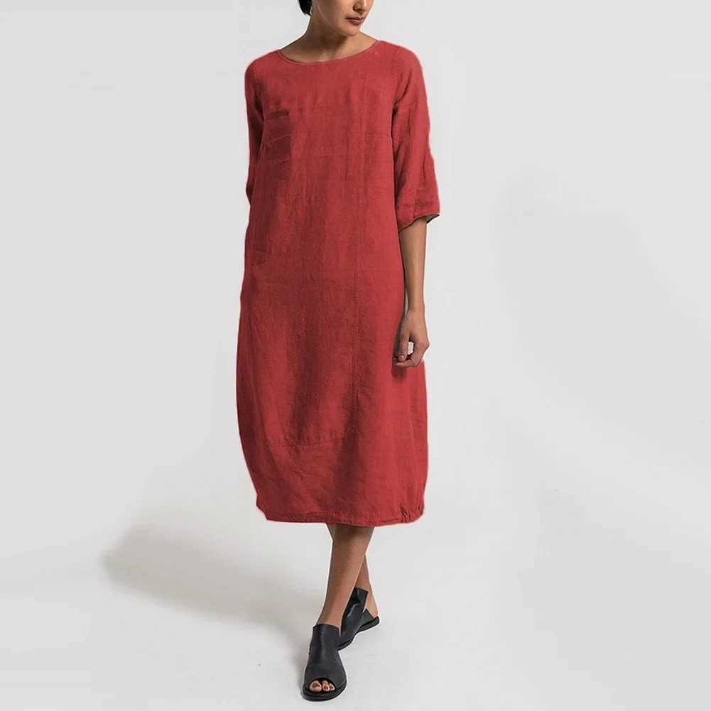 2025 Spring Oversize Cotton Womens Long Dress Casual O-neck Black Loose Dresses Female Spring Vintage Fashion Clothes LadiesXJ250514