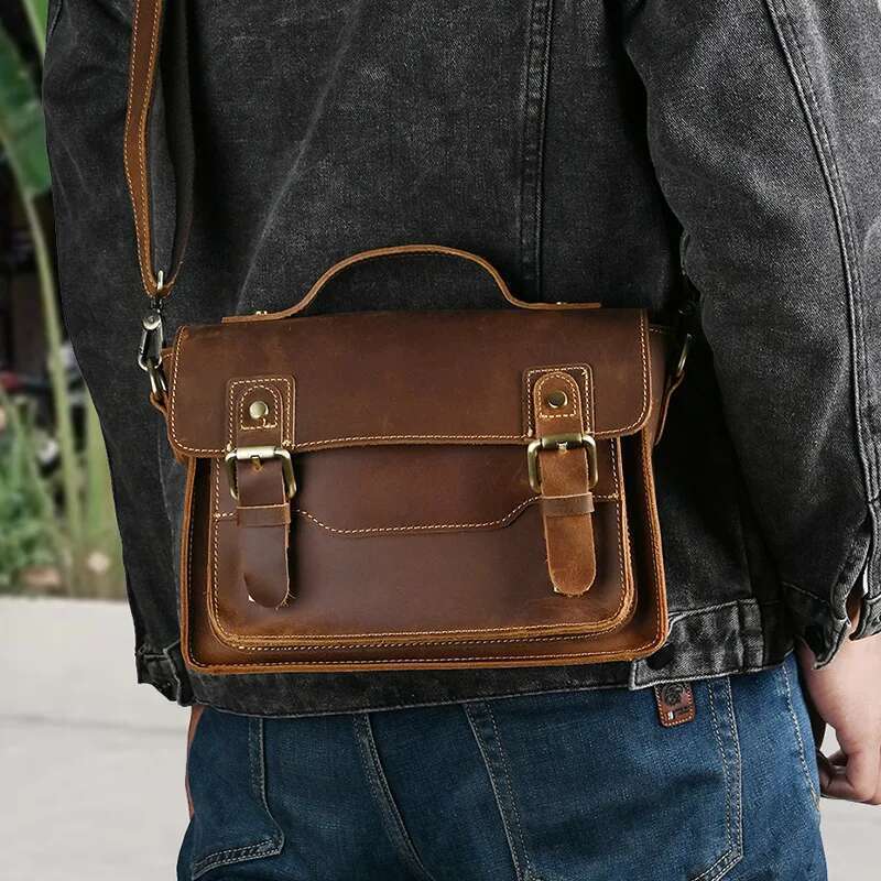 Luufan Crazy Horse Leather Men's Shoulder Vintage Messenger Men Male Small Travel Crossbody Bags Man Handbag Sling Bag