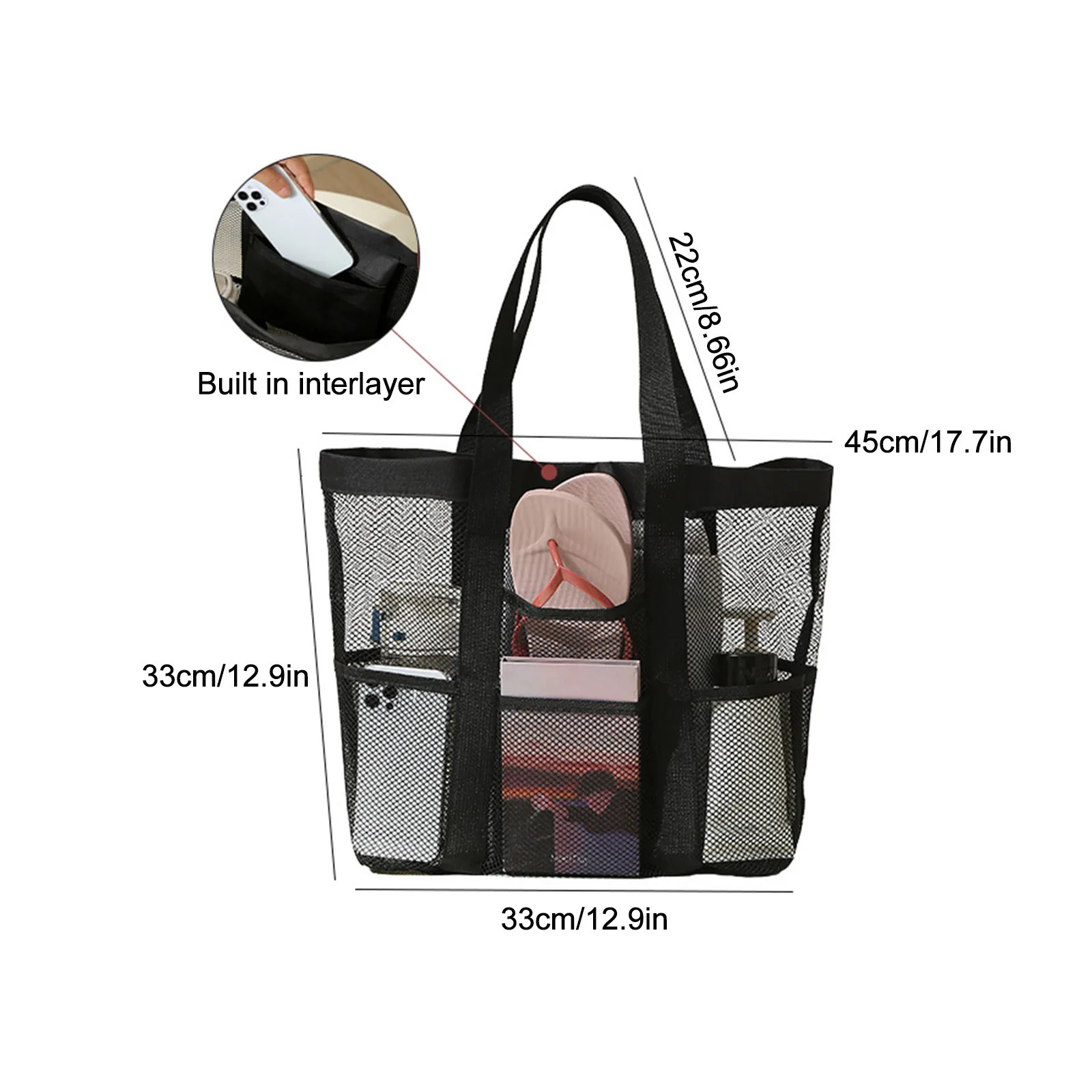 Mesh Beach Tote Large Bag Women Multiple Pockets Shoulder Handbag Travel Shopper Swimming Waterproof Pool Storage Picnic Bags 250514