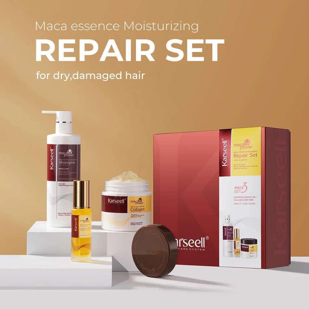 Karseell 3Pcs Collagen Mask Argan Oi + Shampoo Essence Moisturizing Repair Set For Dry Damaged Hair Gift