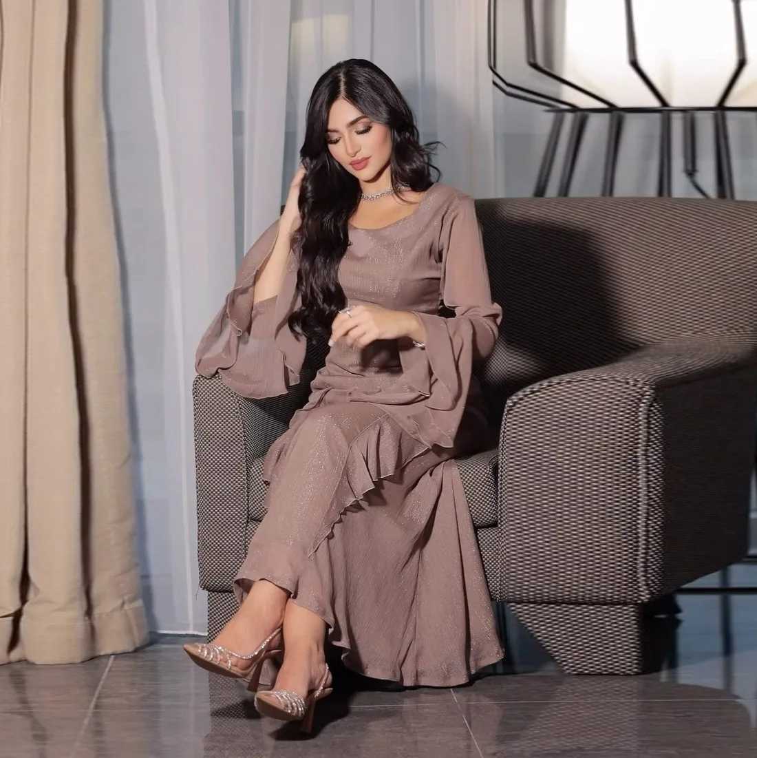 Fashion Muslim Women Ruffle Evening Party Maxi Dress Dubai Abaya Turkey Kaftan Eid Djellaba Islam Jalabiya Caftan Marocain Femme X250514