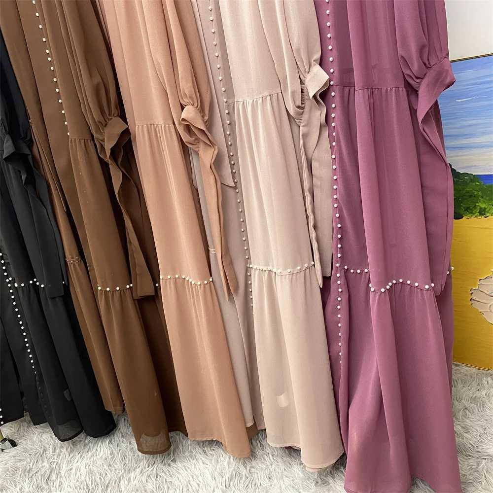 Abaya Dubai Muslim womens fashion Cardigan dress Arab net color dded Moo chiffon elegant temperament cardigan robe X250514