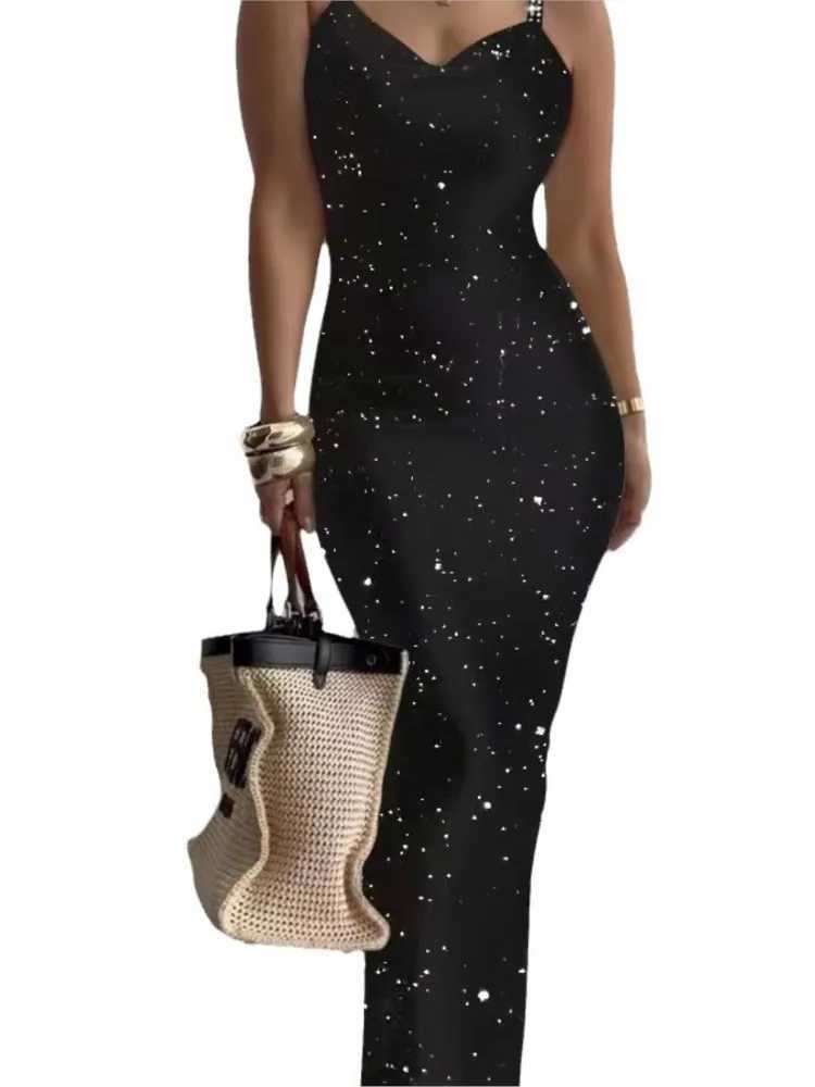 Dresses For Women 2024 Sexy Spaghetti Strap Color Printed Long Dress Evening Y2k Sleeveless Solid Skinny Bodycon Maxi DressesXJ250514