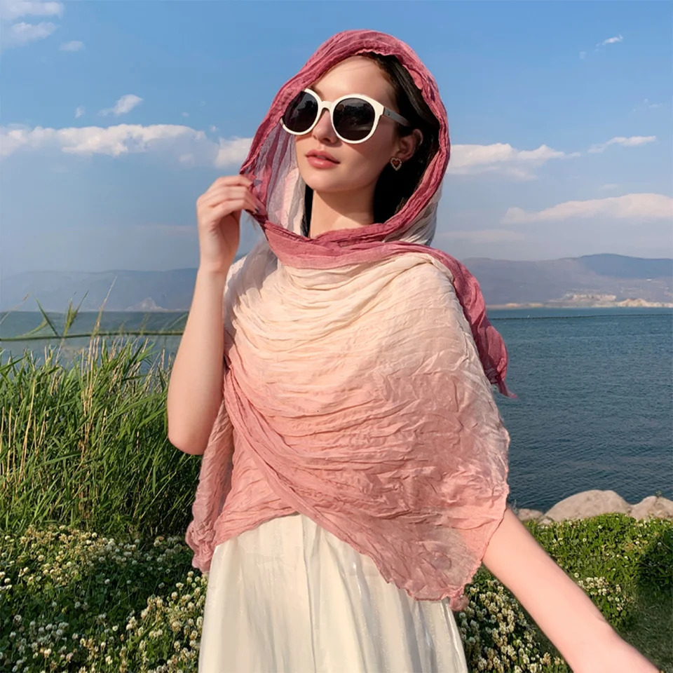 Womens gradient color linen scarf for travel fashionable versatile casual windproof sand proof headscarf womens shawl 250514