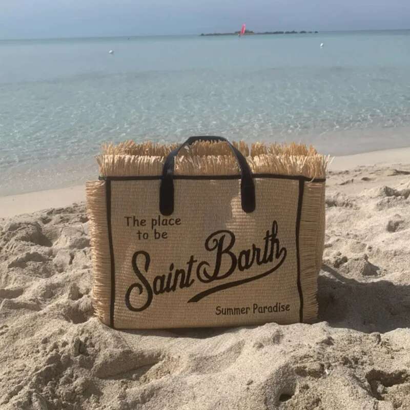 SAINT BARTH New Women's Large Capacity Leisure Travel Straw Mat Handmade Tassel Handbag Tote Bag