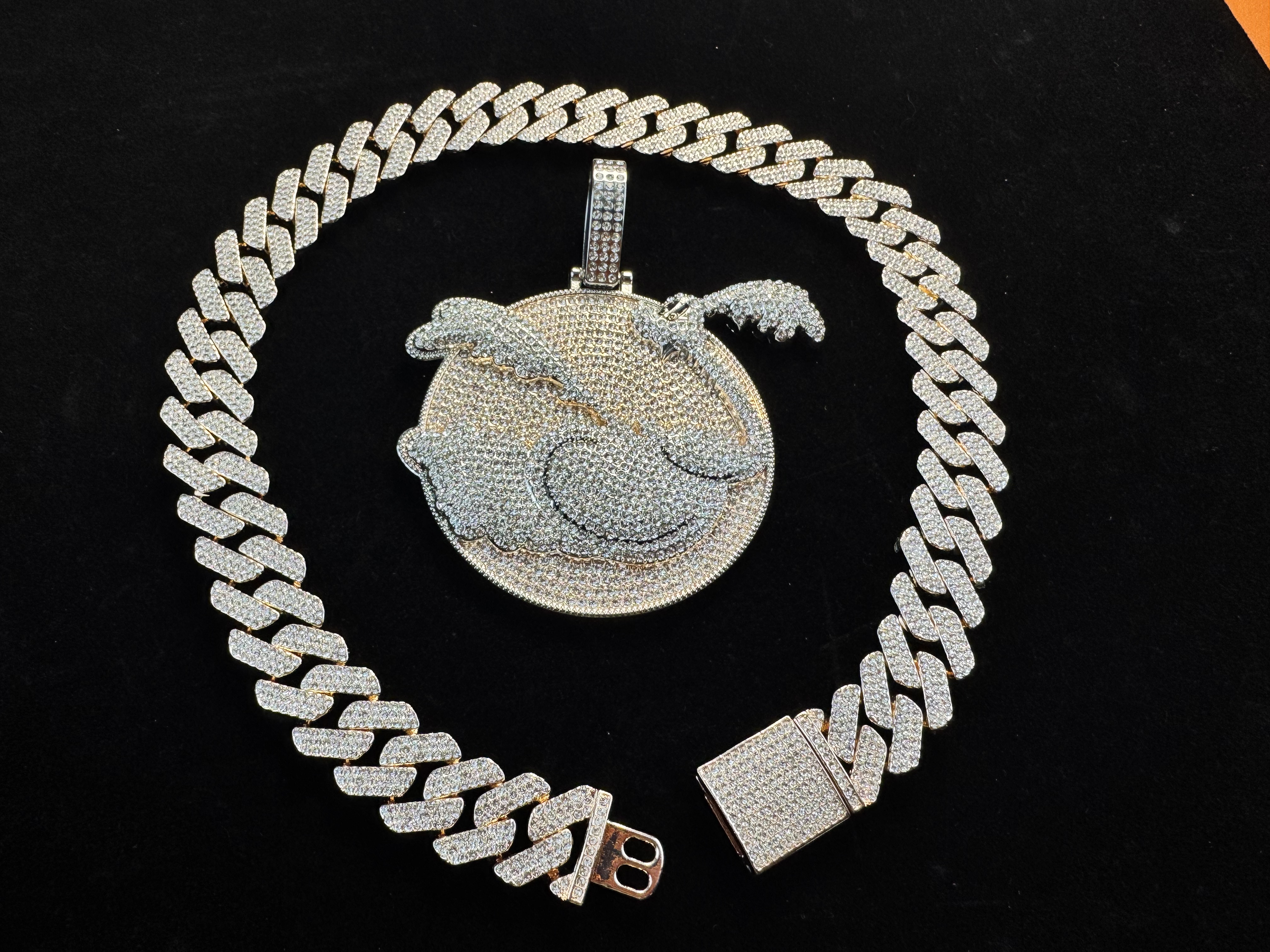 Luxurious Moissanite necklace + pendant set 20MM VVS Moissanite ice diamond gold chain necklace 925 sterling silver men's necklace Miami Cuban ch
