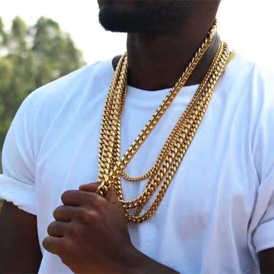 Custom Personal 18k Gold Plated Miami Stainless Steel Gold Cuban Link Chain Hip Hop Jewelry Necklace for Men