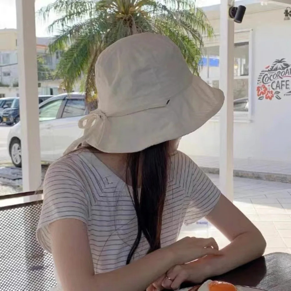 Windbreak Rope Fisherman Hat Solid Color Sunscreen Hat Summer Outdoor Thin Sunshade Basin Hat Lace-up Tie Bucket Cap 250514