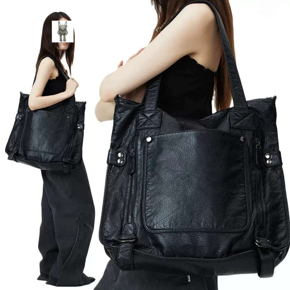Women's Fashion Retro Soft Leather Multi-Pocket Underarm Large Capacity Commuter Shoulder Messenger Bag