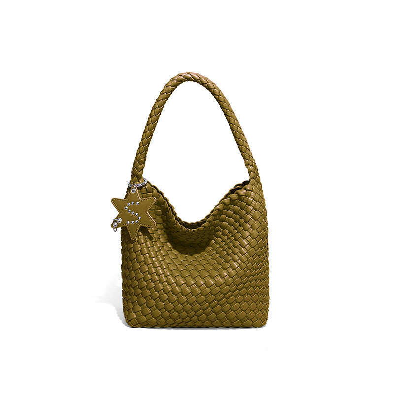 Tote Bag Live Streaming New High End Versatile Champagne Gold Woven Tote For Women Large Capacity Commuting Bucket Bag Hand Held Shoulder Bag KQ