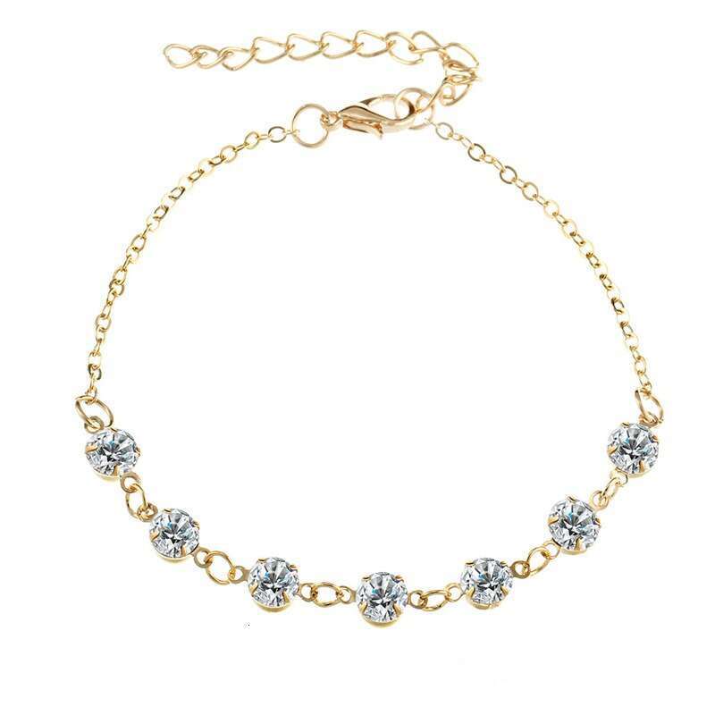Elegant, simple, personalized, studded beach chain, summer alloy sparkling dia versatile accessory, women's ankle chain