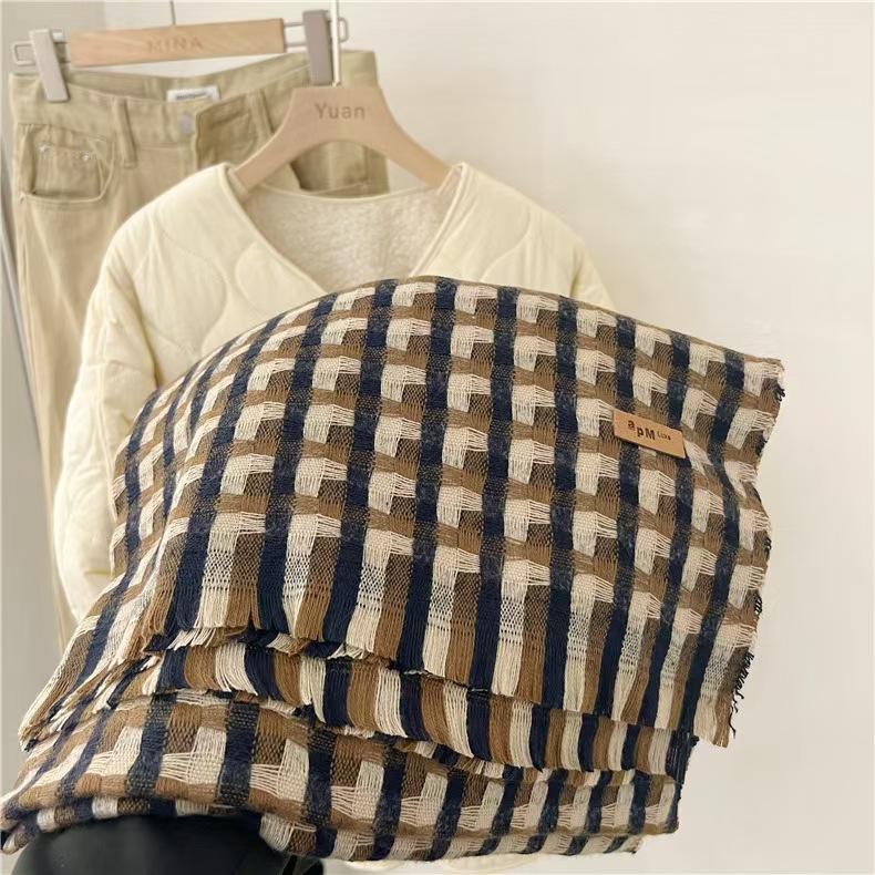 T699 Thickened Plaid Scarf Women's Winter New Korean Style All-match Shawl Warm Neck Scarf