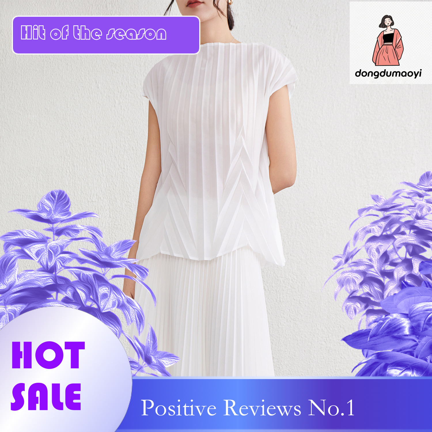 dongdumaoyi Miyake Simple Shirt T-shirt 2025 Summer New Design Sense One Word Neck Loose and Slim Solid Color Top for Women