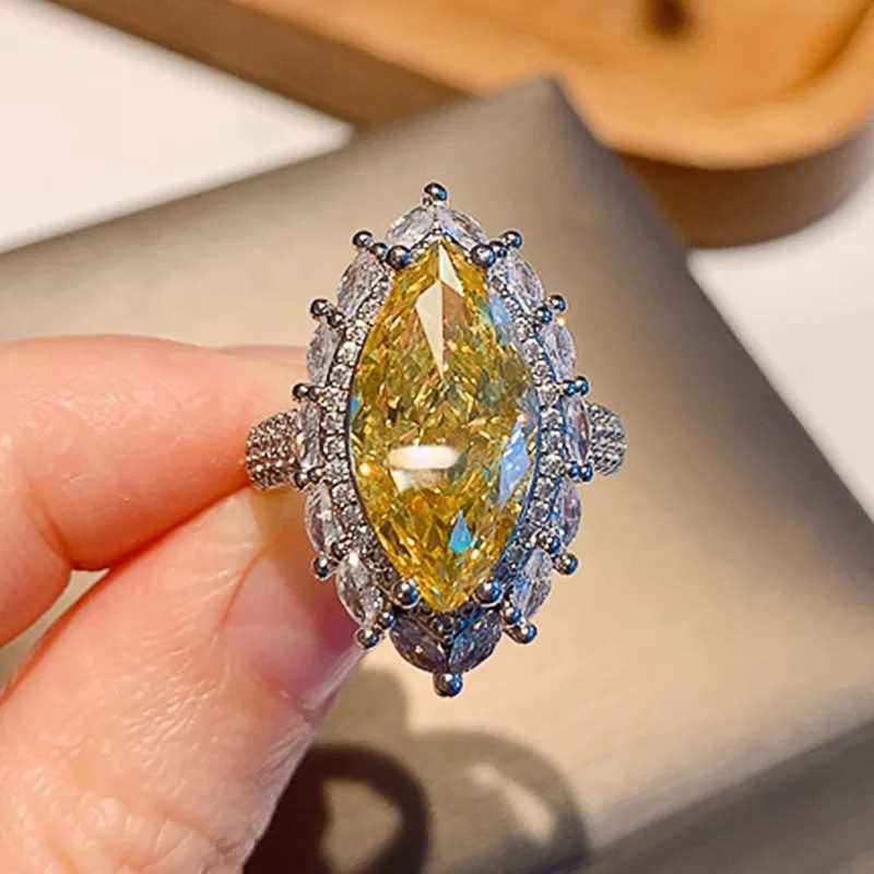 925 Sterling Silver Yellow CZ Ring Women for Wedding Ceremony Party Accories Fancy Anniversary Gift New Fashion JewelryXJ250514