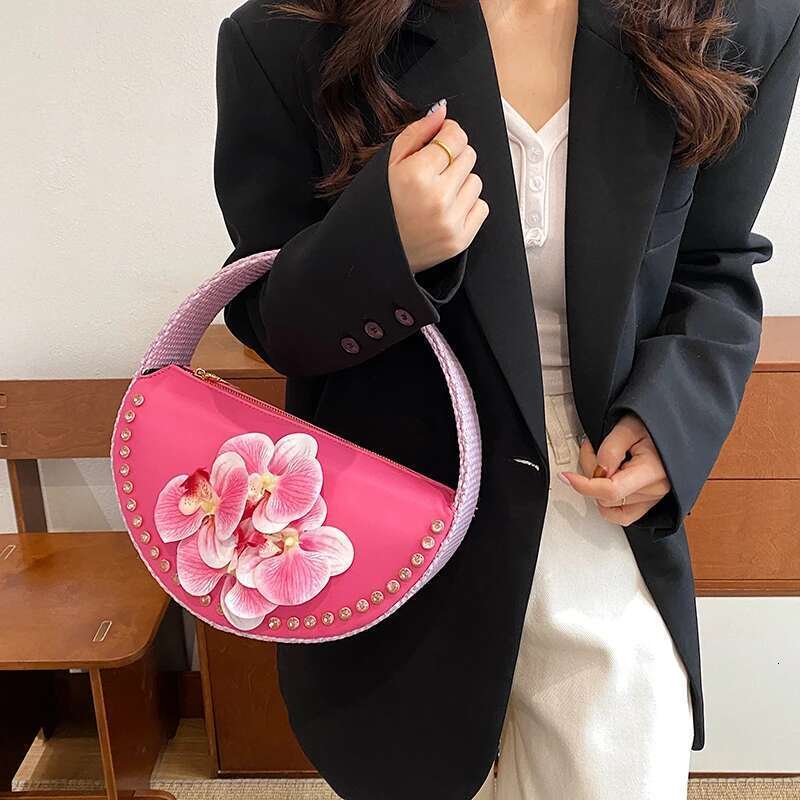 Evening Clutch Designer Floral Handbag Pink Wedding Party Purse Fashion Ladies Brand Semicircle Saddle Bag