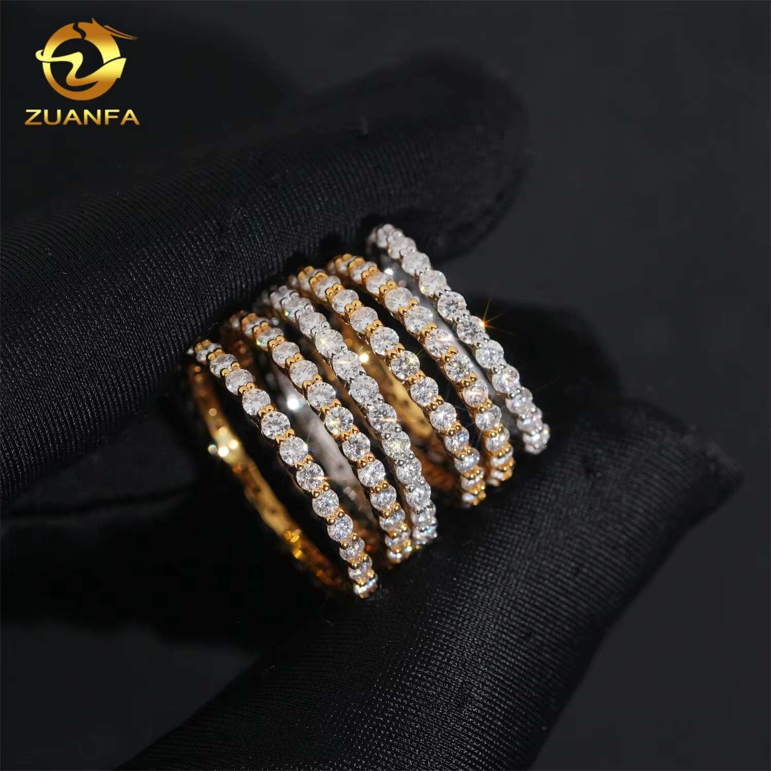 Fashion Jewelry 2mm 1 Row Moissanite Diamond Rings Eternity 925 Silver Hoop Women Men Moissanite Ring Pass Diamond Tester
