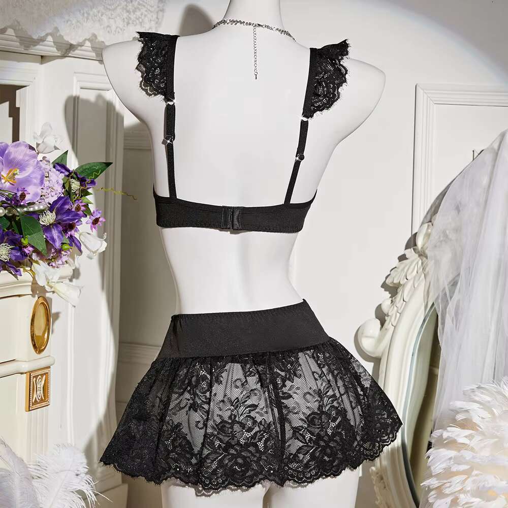 Bowknot Erotic Uniform Hot Sexy Seductive Lingerie Lace Maid Costume Set Female Temptation Underwear Mini Fishnet Teddy Pamas