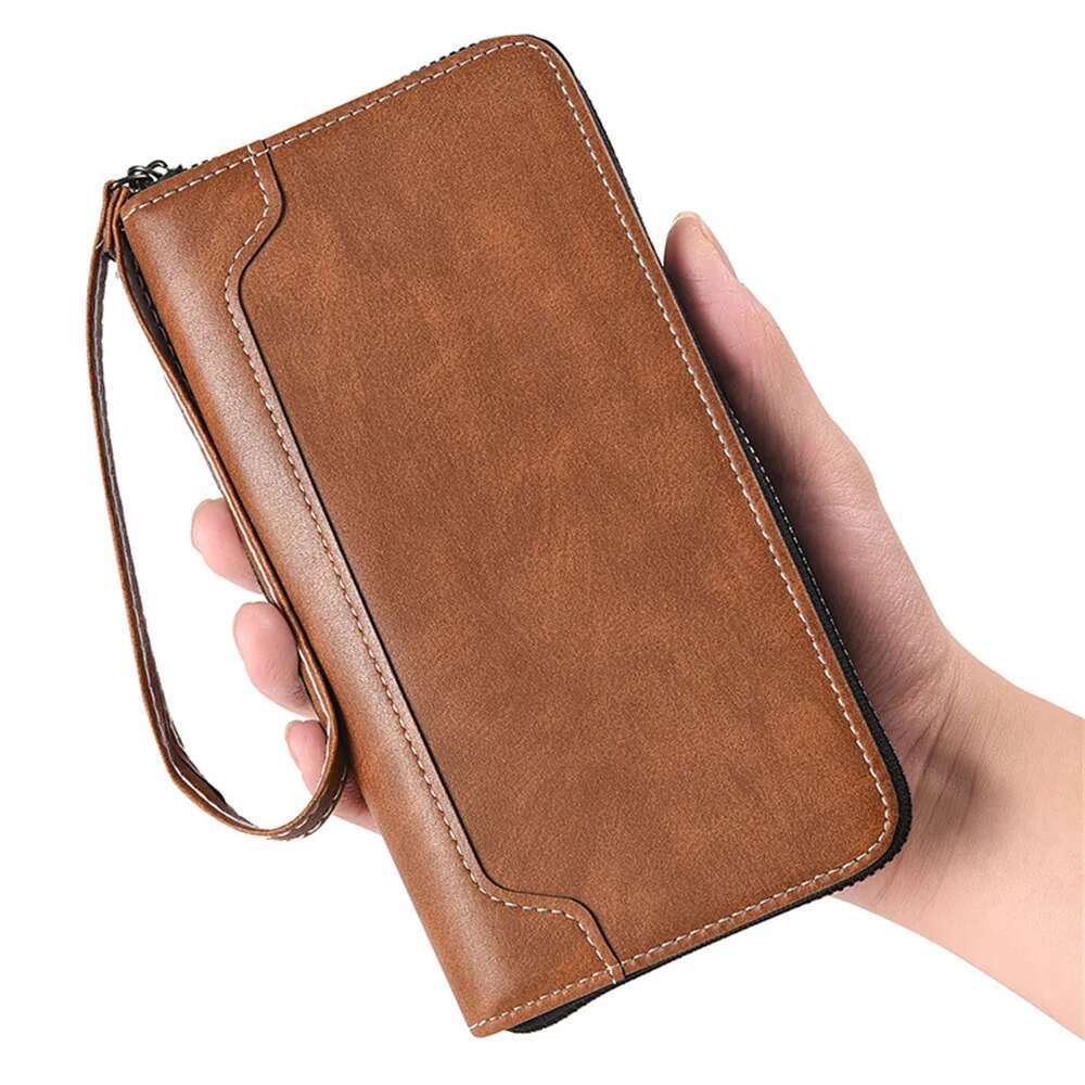 Men's PU Leather Long Wallet Large Capacity Phone Multi Card Business Clutch Bags Male Travel Zipper Coin Purses